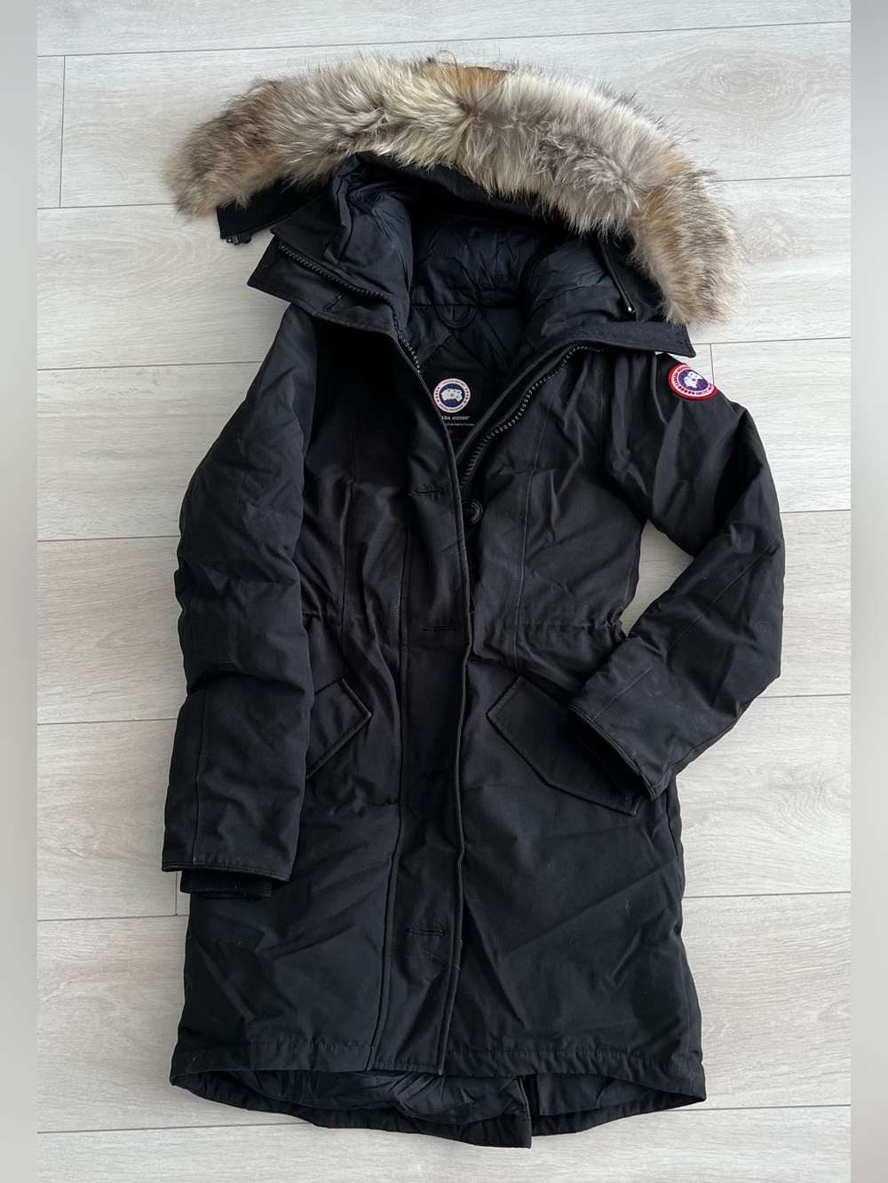 Canada Goose Black Long Puffer Parka with Fur Trim Hood XXS